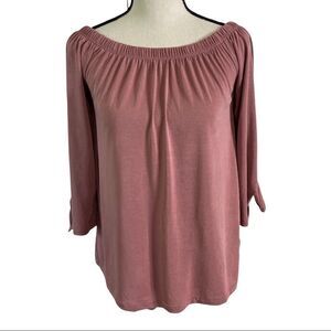 Active USA Mauve Off Shoulder, Tie Sleeve, Tencil Blouse‎ - Size Medium
